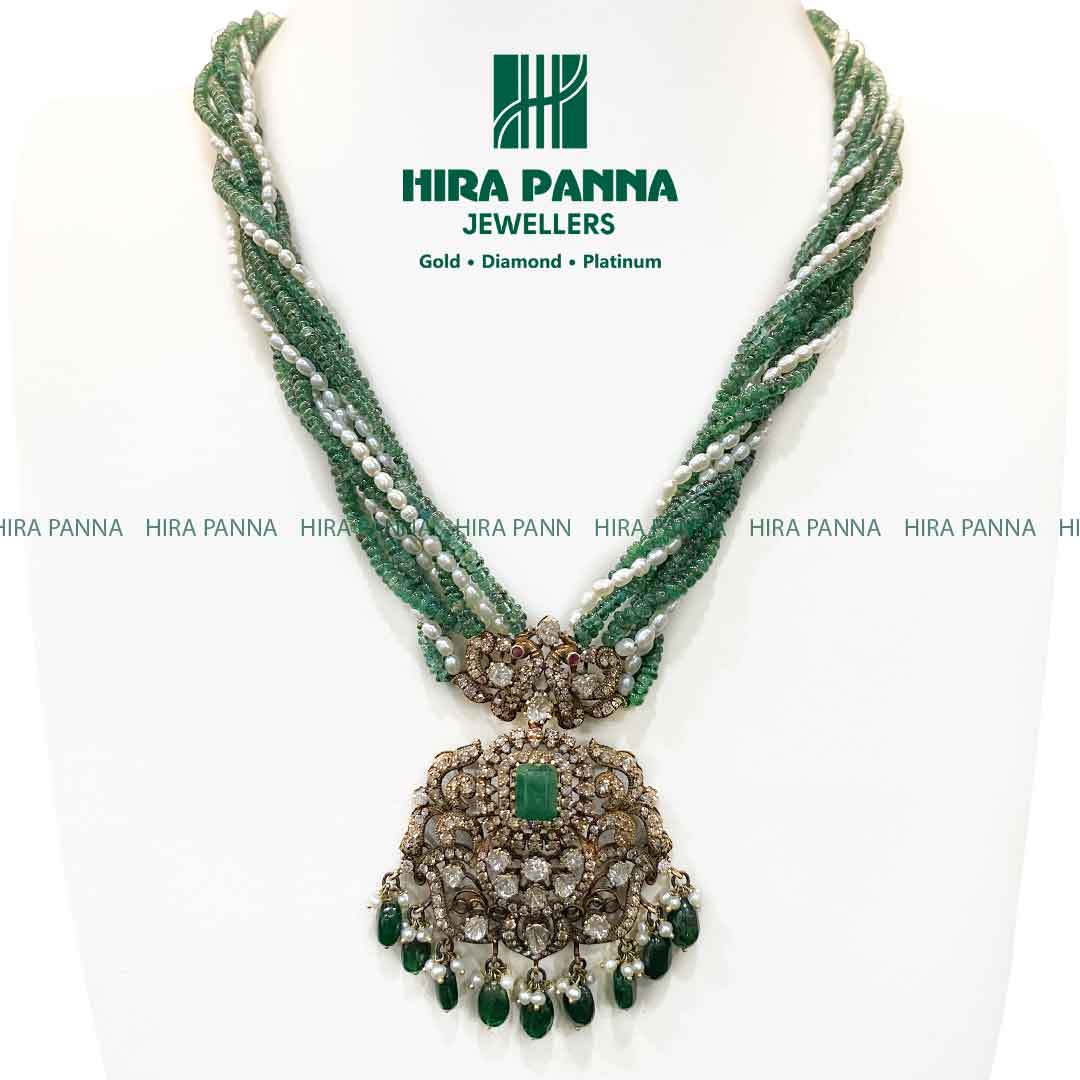 Victorian Emerald Mala Triple Cut Diamond