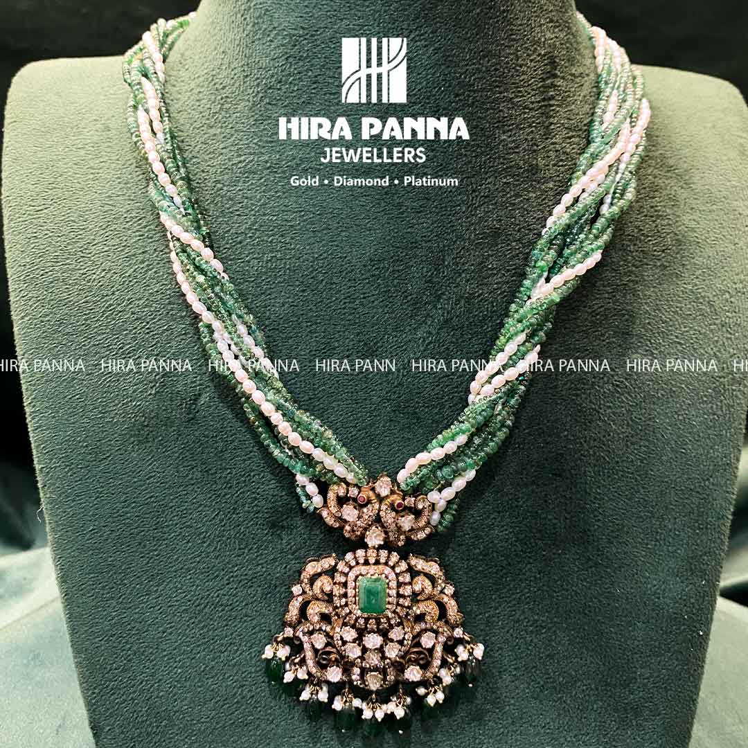 Victorian Emerald Mala Triple Cut Diamond