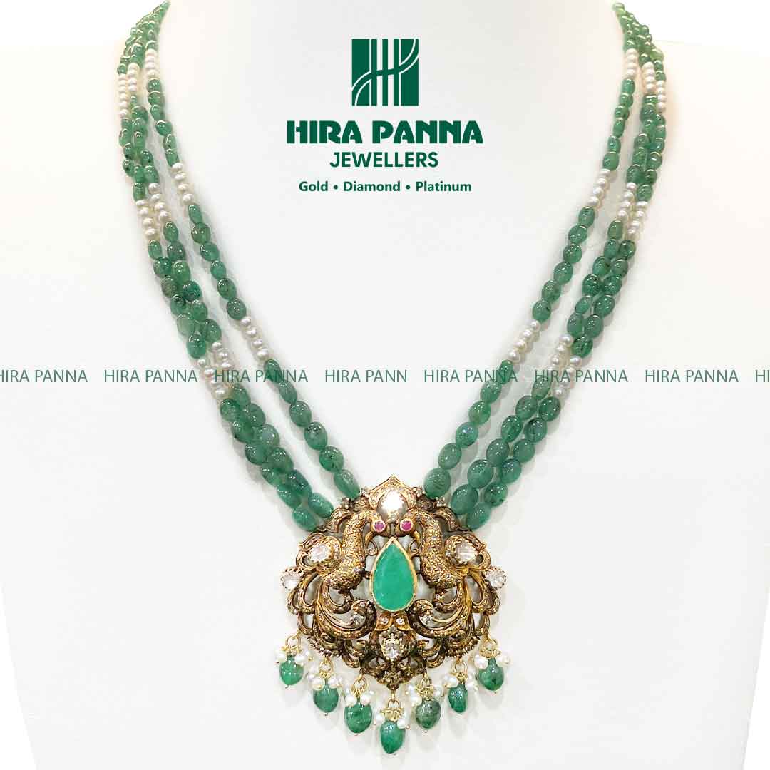 Victorian Emerald Mala Triple Cut Diamond