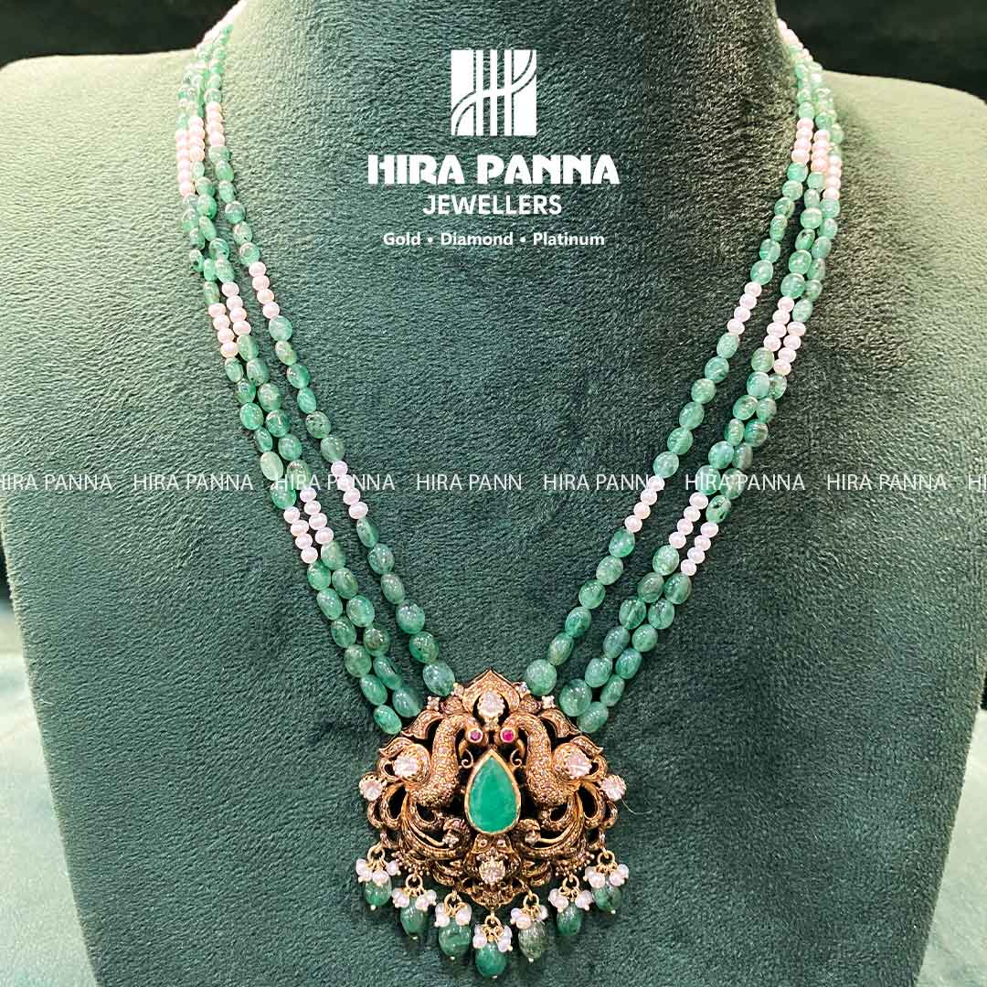 Victorian Emerald Mala Triple Cut Diamond