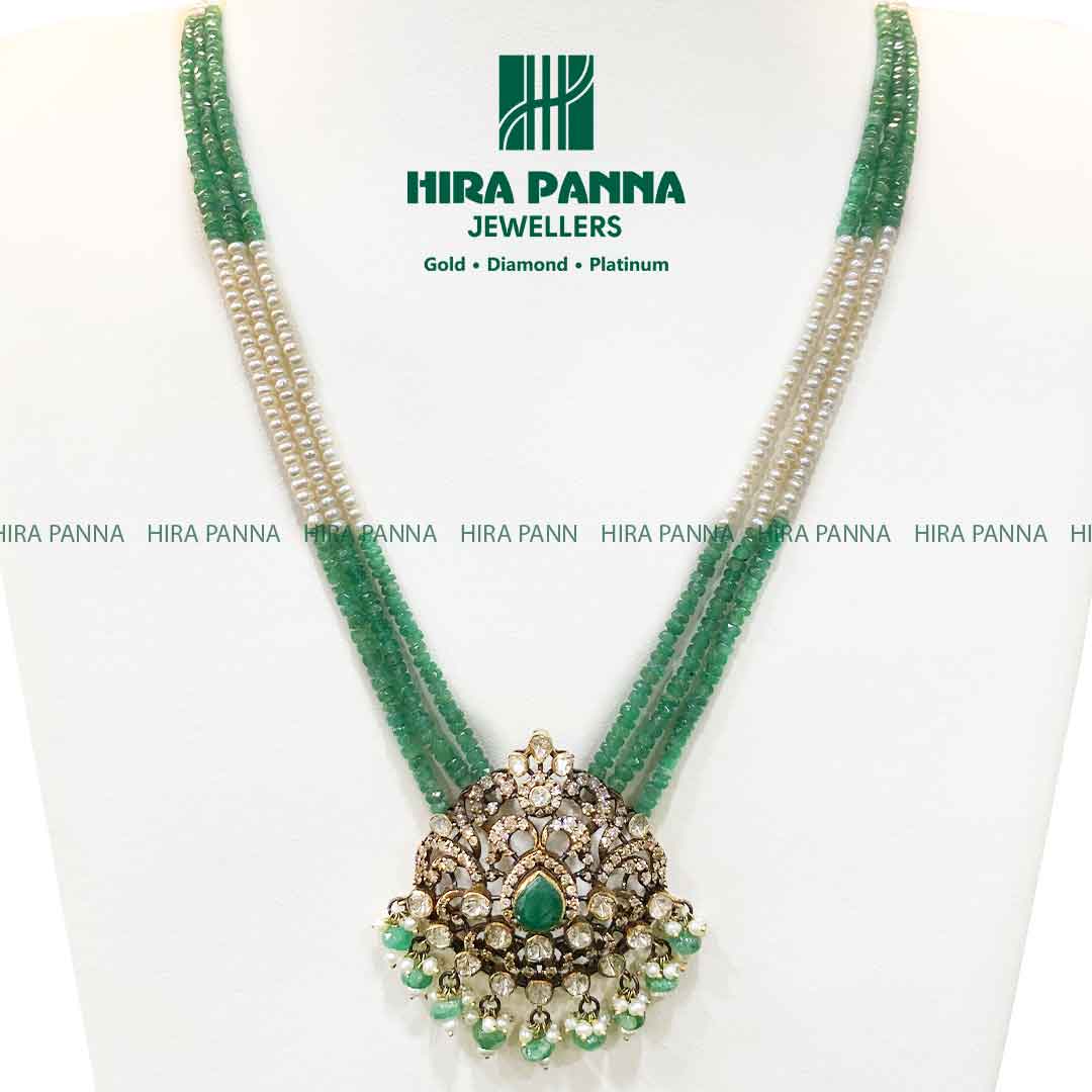 Victorian Emerald Mala Triple Cut Diamond