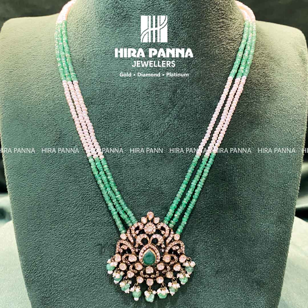 Victorian Emerald Mala Triple Cut Diamond