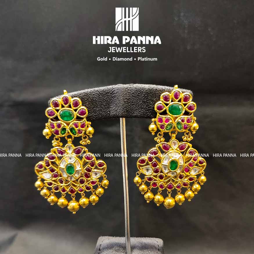 Kundan Triple cut Diamond Earrings