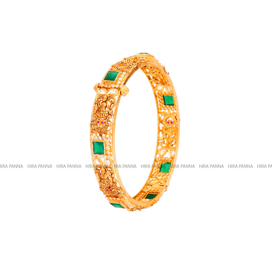 Antique Laxmi Emerald Broad Bangles