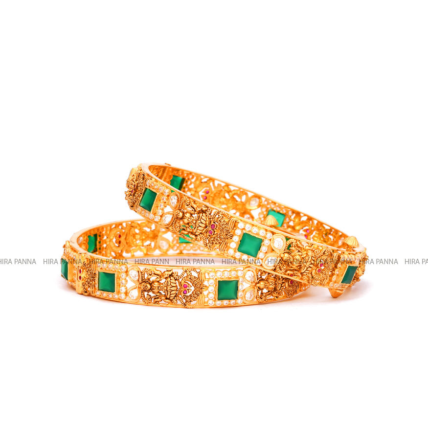 Antique Laxmi Emerald Broad Bangles