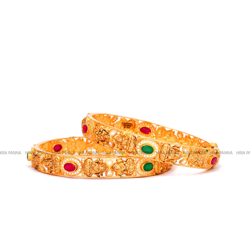 Antique Laxmi Ruby & Emerald Broad Bangles