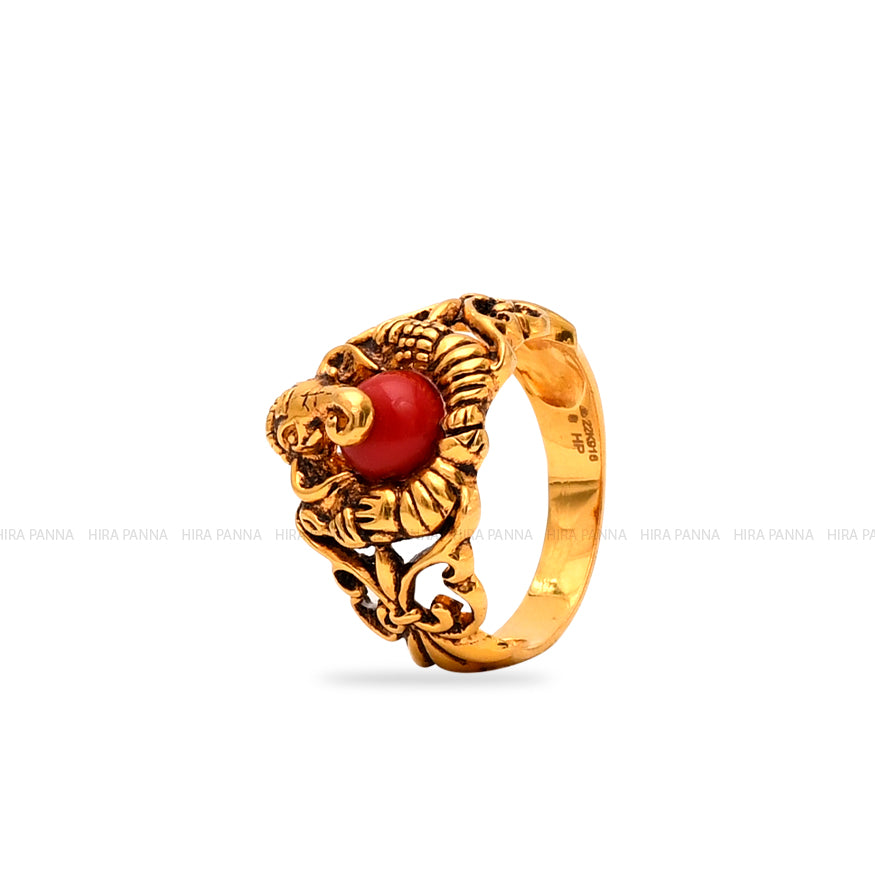 Handmade Coral Ganesh Ring