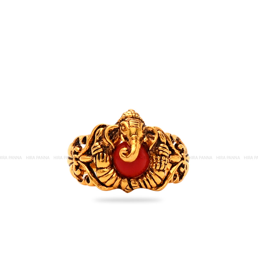 Handmade Coral Ganesh Ring