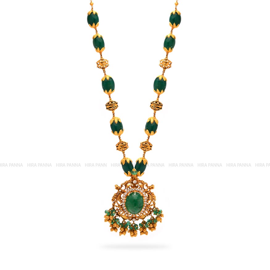 Emerald Mala &  Jadau Pendant