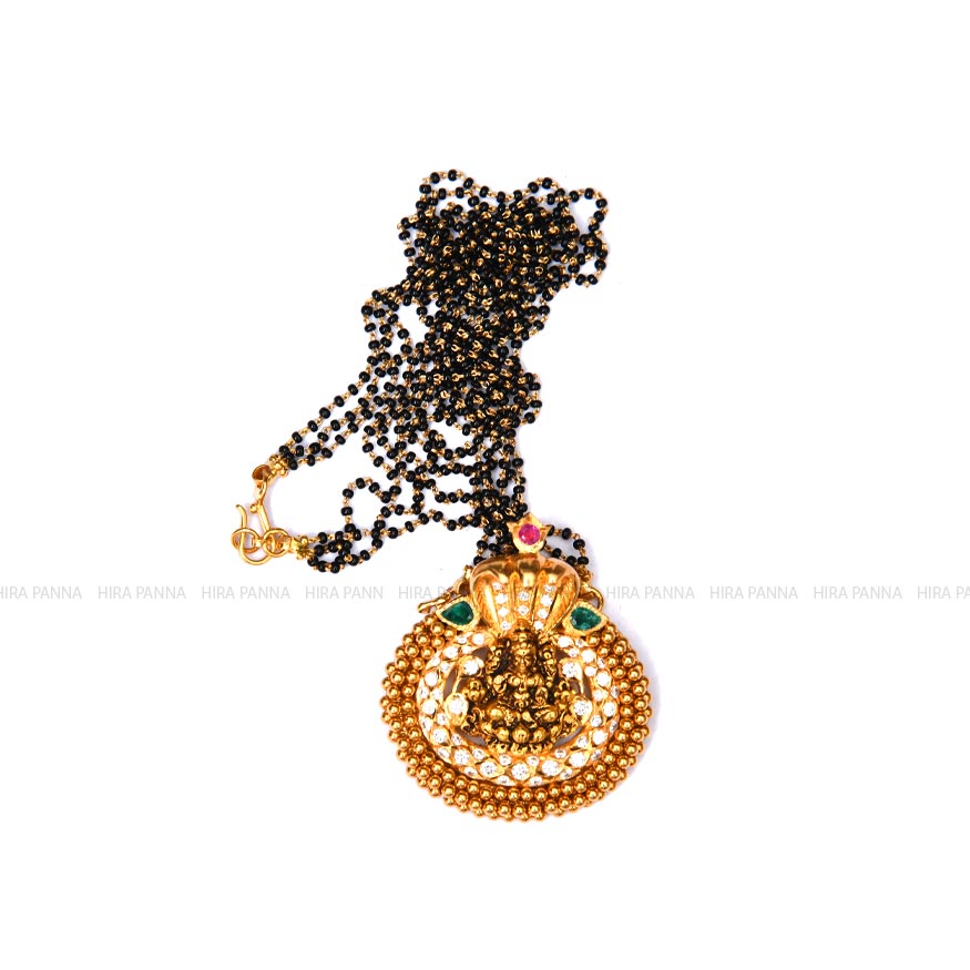 Black Beads & Jadau Pendant