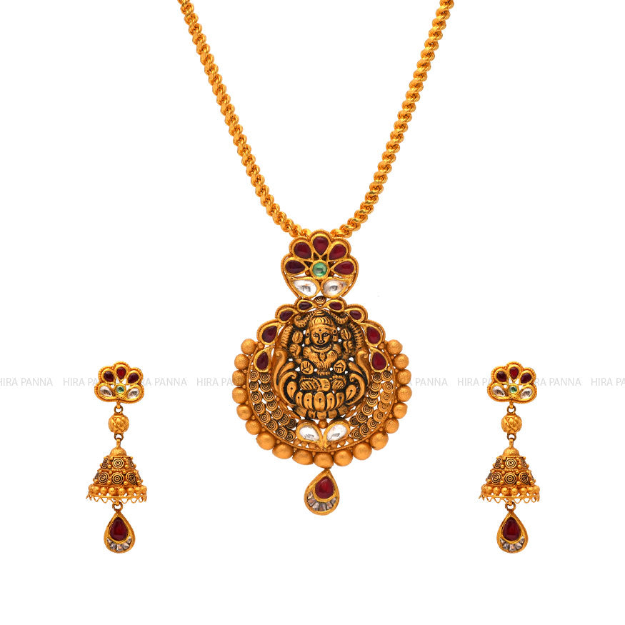 Antique Nakshi Lakshmi Devi Pendant Set - Main Image