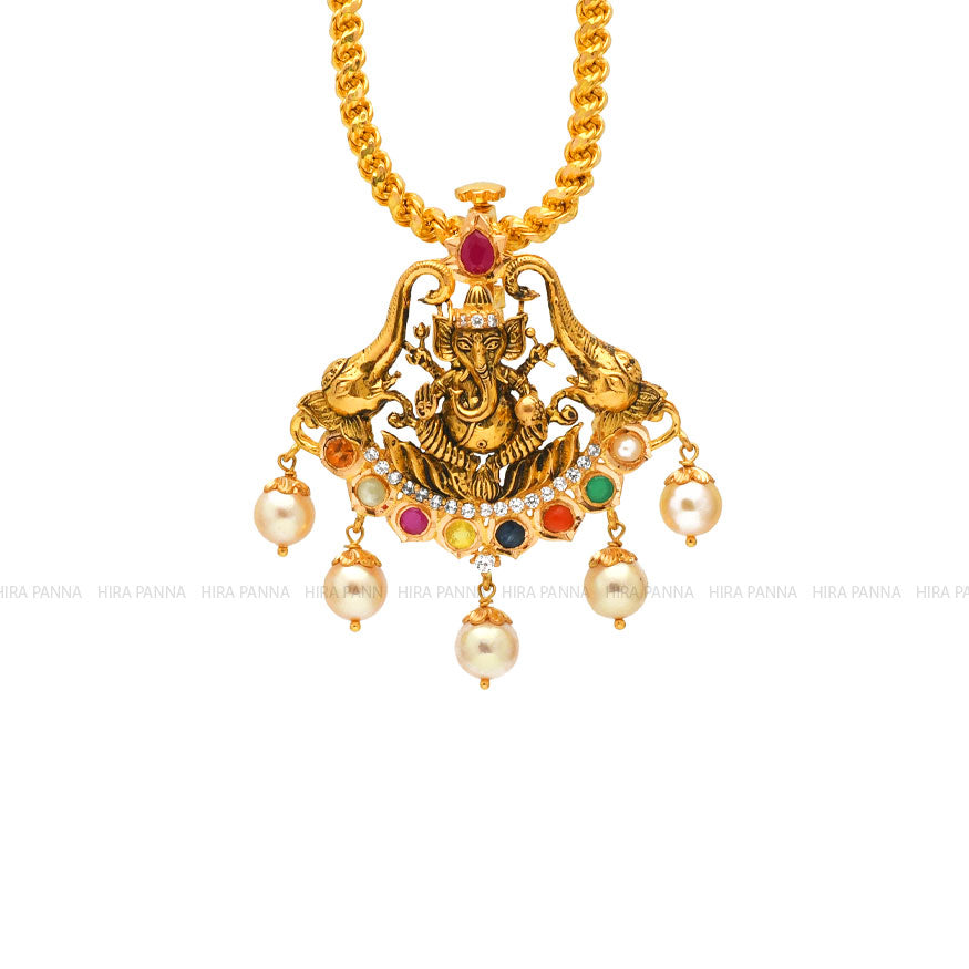 Lord Ganesha Navaratna Pendant