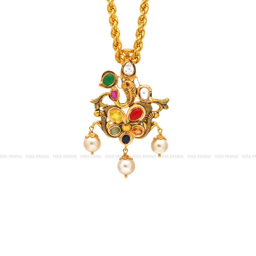 Lord Ganesha Navaratna Pendant