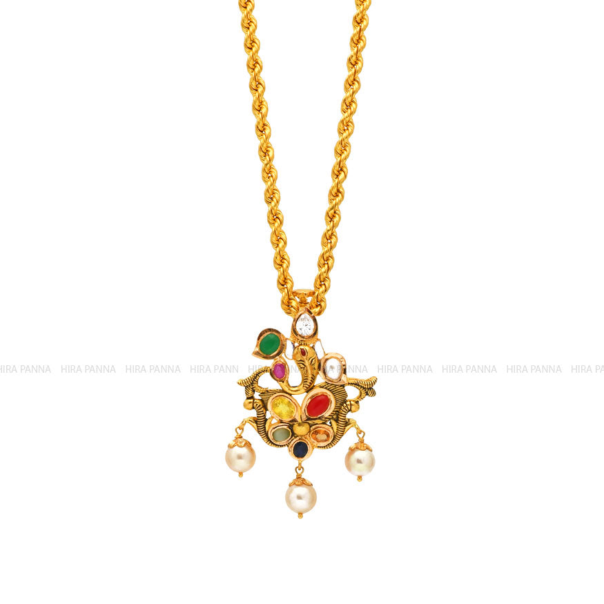 Lord Ganesha Navaratna Pendant