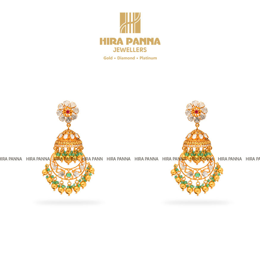 Emerald Diamond Polki Earrings